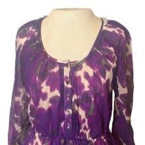J.Crew 100% Silk Maisie Shirt Dress in Abstract Floral Purple Raw Edge Trim 2